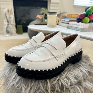 INC International Concepts White Loafers with Pearl Trim